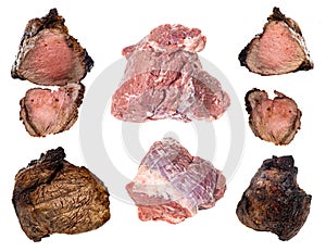 Set of raw and cooked homemade Roast beef isolated