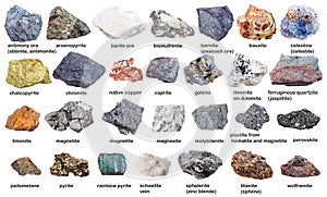 Set from raw minerals and ores with names isolated