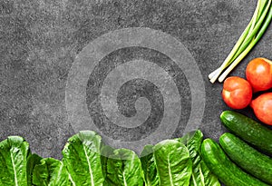 Set of Raw organic food, vegetables with fresh ingredients for healthily cooking on black  background, top view, banner. Vegan or