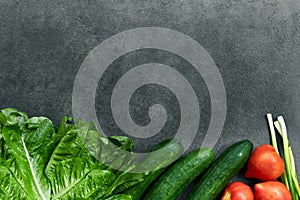 Set of Raw organic food, vegetables with fresh ingredients for healthily cooking on black  background, top view, banner. Vegan or