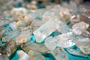 Set of raw quartz crystals isolated background
