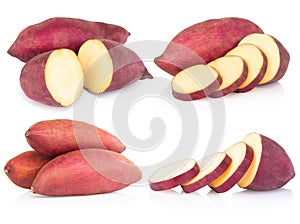 Set of raw sweet potato isolated on white background, healthy food concept