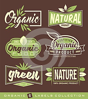 Set of raw, vegan, healthy food labels, stickers and design elements