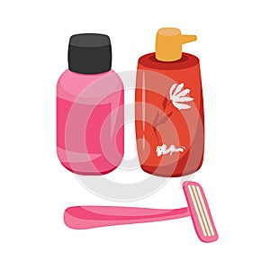 set, razor for women, shaving pern, soap. flat illustration vector isolated on white