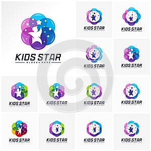 Set of Reaching Stars Logo Design Template. Dream star logo. Kids Star Concept, Colorful, Creative