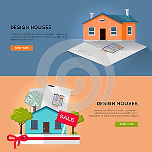 Set of Real Design Houses Vector Web Banners.