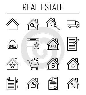 Set of real estate icons in modern thin line style.