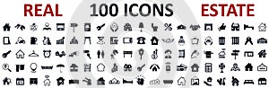 Set 100 Real Estate icons. Realty, property, mortgage, home loan, houses and more, collection real estate sign - vector photo