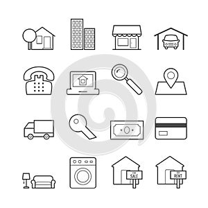 Set of real estate vector line icons for web, print, mobile apps