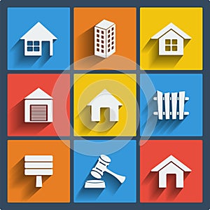 Set of 9 real estate web and mobile icons. Vector.