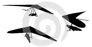 Set of real Hang gliding wing silhouettes isolated on white