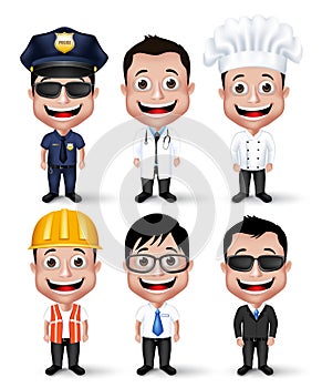 Set of Realistic 3D Professional Occupation Man Characters