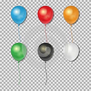Set of realistic balloons isolated on transparent background. Vector illustration.