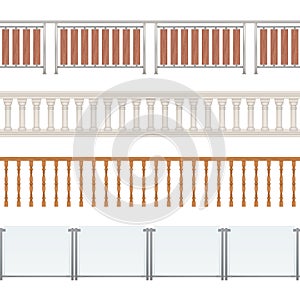 Set of realistic barriers or railings. Seamless design. Realistic vector illustrator