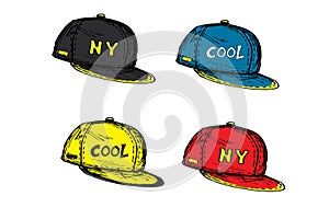 Set of realistic baseball cap in different colors,