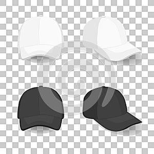 Set of realistic black and white baseball cap