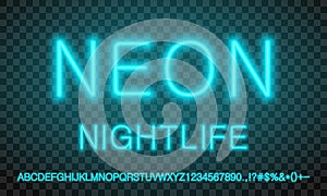 Set of blue neon font