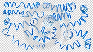 Set of realistic blue ribbons on transparency background. Vector illustration. Can be used for greeting card, holidays