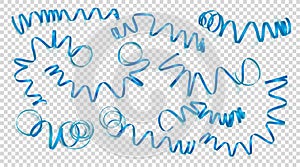 Set of realistic blue ribbons on transparency background. Vector illustration. Can be used for greeting card, holidays, banners,