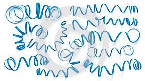 Set of realistic blue ribbons on white background. Vector illustration. Can be used for greeting card, holidays, banners