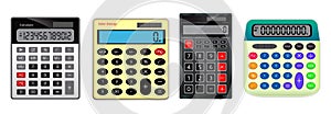 Set of realistic calculator business accounting isolated or calculator for finance work tool or realistic calculation technology