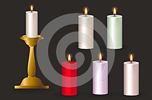 Set of realistic candle vectors with various colors