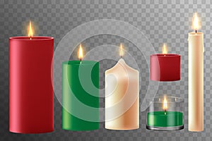 Set of realistic candles of different color