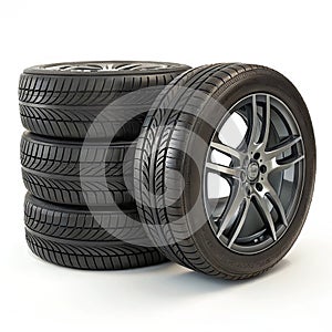 Tires wheels realistic set isolated on white background photo