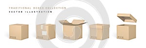 Set of realistic cardboard boxes. Delivery service concept. Vector illustration
