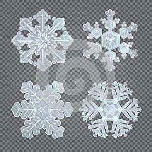 Set of realistic christmas 3d snowflake cliparts