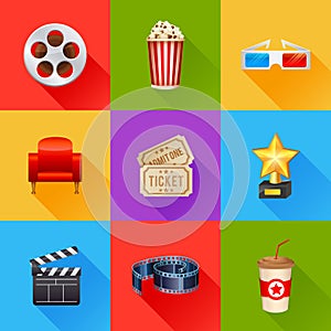 Set of realistic cinema icons