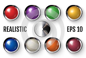 Set of realistic colored buttons with metallic borders