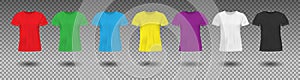 Set of Realistic colored t-shirt mockup. Red, green and blue men t shirt clothes. Different colors sportswear template