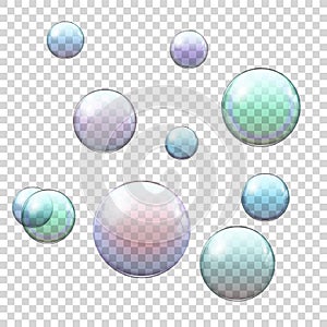 Set of Realistic colored transparent soap bubble