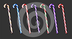 Set of realistic colorful candy canes