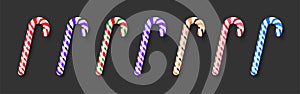 Set of realistic colorful candy canes