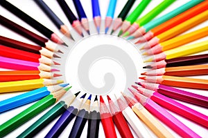 Set of Realistic Colorful Colored Pencils lined in circles