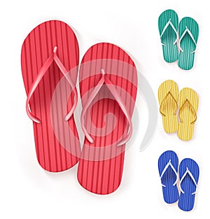 Set of Realistic Colorful Flip Flops Beach Slippers photo