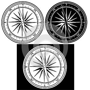 Set of Realistic compass isolated on white background. Vector illustration.