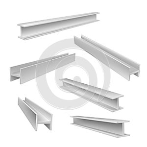 Set of realistic construction beams vector illustration in isometric style metal balks building