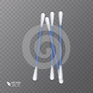 Set of realistic cotton buds. Cotton swabs for ears. Vector