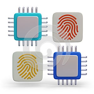 Set of realistic CPU and fingerprints. Access to work for several users photo