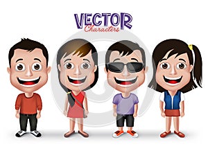Set of Realistic 3D Boys and Girls Young Adult Kids Characters