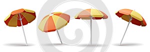 Set of Realistic detailed 3d summer sun umbrella for beach and pool.