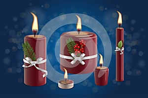 set realistic different christmas candles vector design illustration