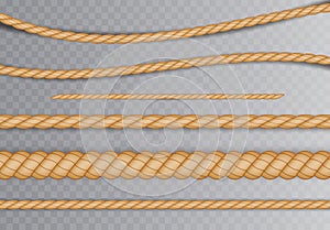 Set of realistic different ropes for decoration and covering on a transparent background. vector illustration.