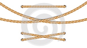 Set of realistic different ropes for decoration and covering on white background. vector illustration.