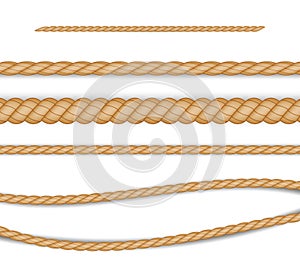 Set of realistic different ropes for decoration and covering on white background. vector illustration.