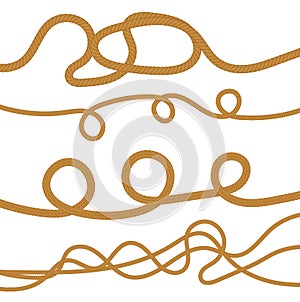 Set of realistic different ropes for decoration and covering on white background. vector illustration.