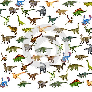 Set of realistic dinosaur illustrations with many colors on a white background